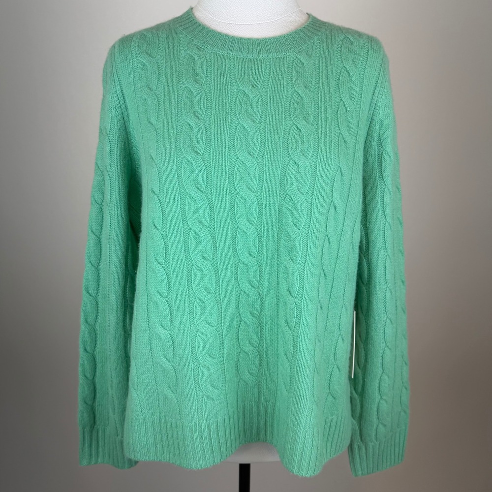 NWD Joie 100% Cashmere Cable Knit Crewneck Sweater Green Womens Sz Large Luxury